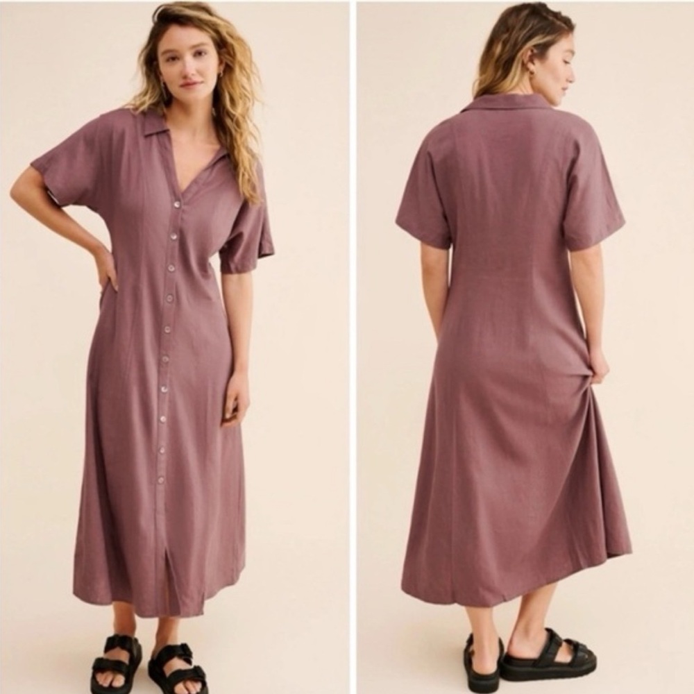 Madewell Linen Blend Midi Shirt Dress